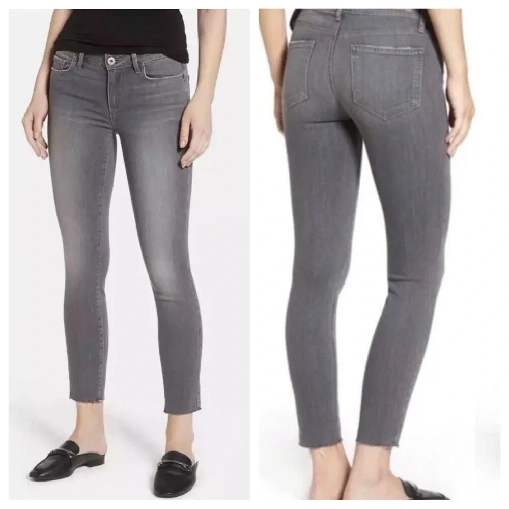 PAIGE Verdugo Skinny Ankle Jeans Mid Rise Sea Salt Raw Hem Fall Grunge‎ Size 28